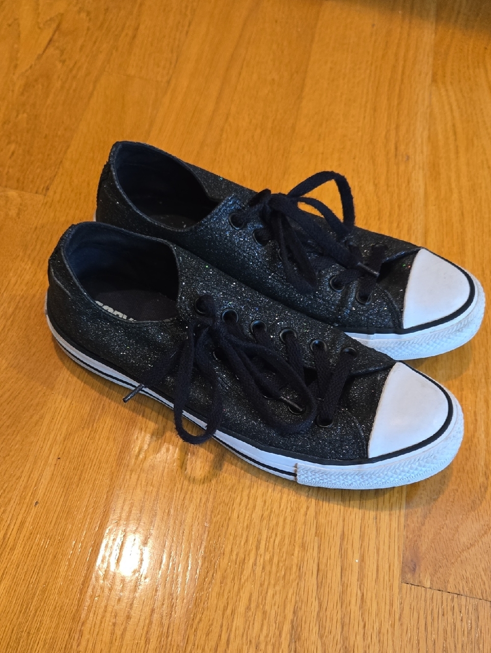 Converse Low Ox Black Iridescent Glitter Sneakers - Picture 3 of 9